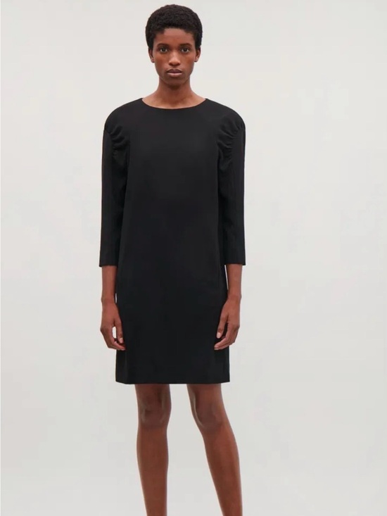 COS Dresses & Skirts - COS Classic Black Shift Dress with Subtle Puff Sleeves Gathered sz 2 minimalist